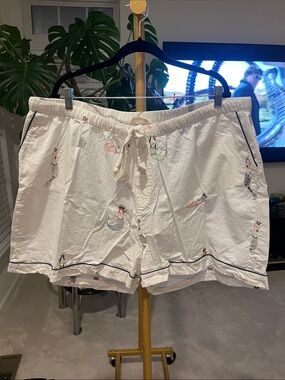 Printfresh White Cotton Mermaid Embroidered Lounge Shorts 4X